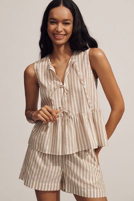 By Anthropologie Mock-Neck Pointelle Ruffle-Trim Sweater Tee