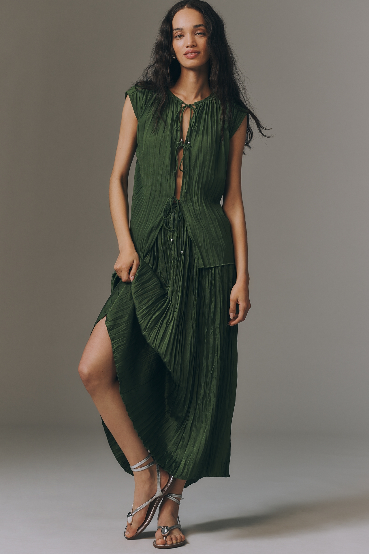 Scotch & Soda Sleeveless Tie-Front Pleated Top