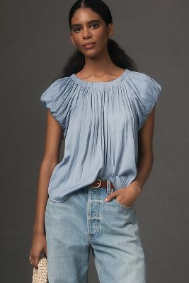 By Anthropologie Short-sleeve Bubble Blouse In Blue