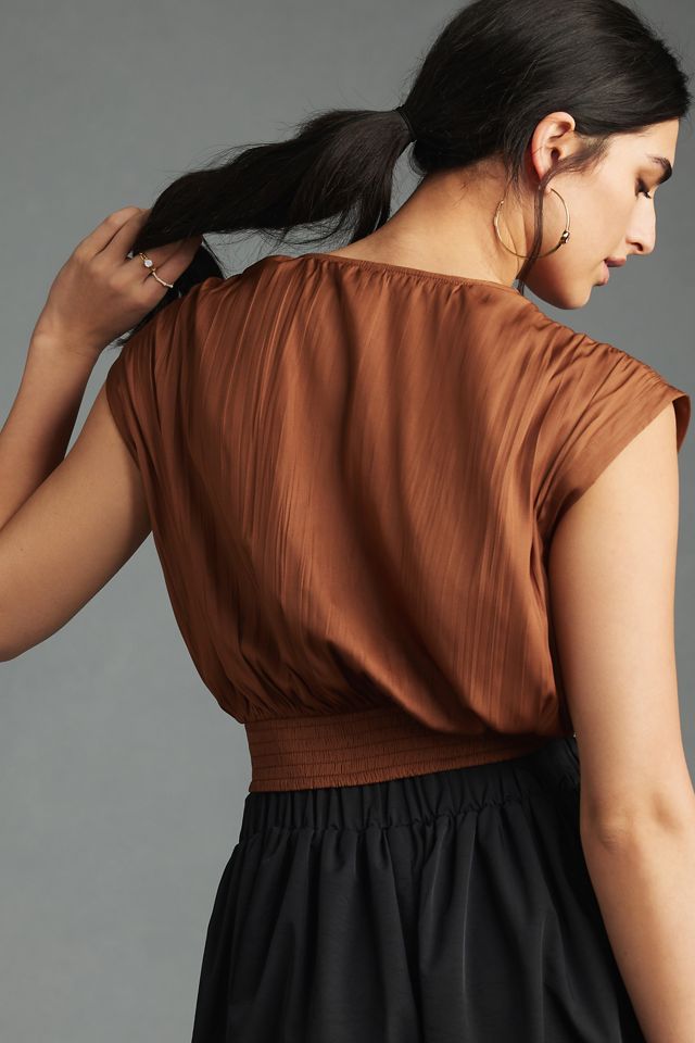 By Anthropologie Silky Gathered Surplice Top #1