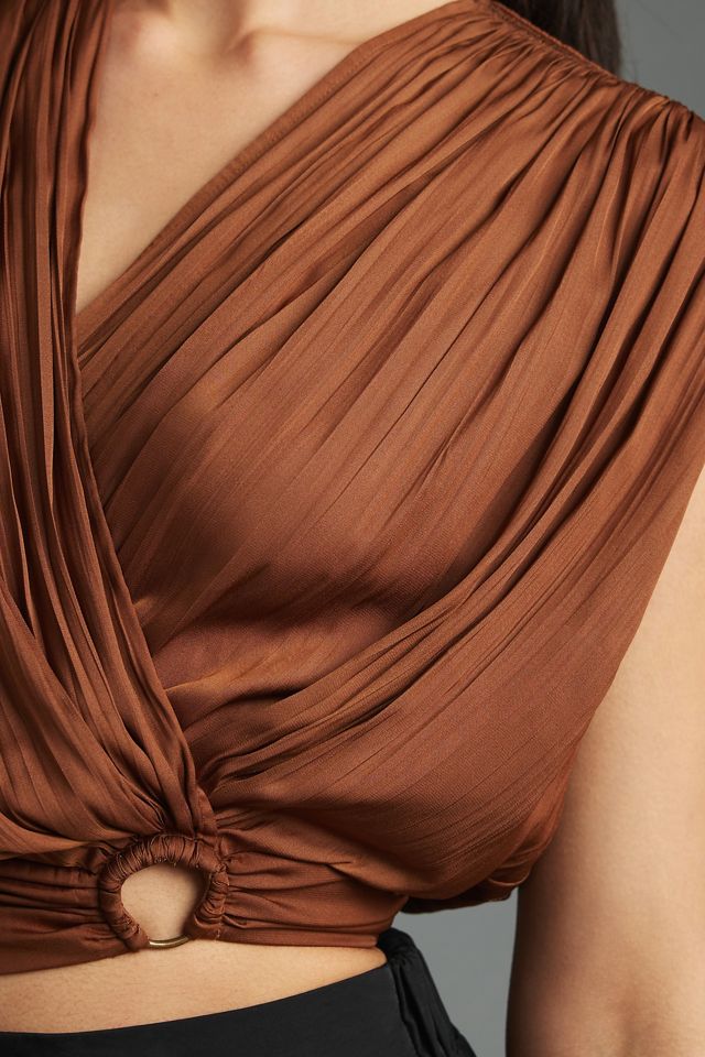 By Anthropologie Silky Gathered Surplice Top #2