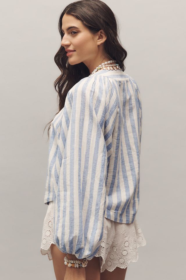 By Anthropologie Linen Dolman Lace-Up Blouse #2