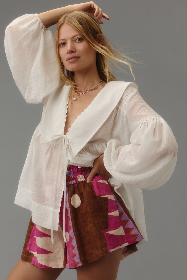 Maeve Long-Sleeve Tie-Front Top #1