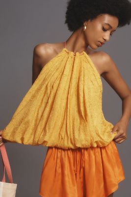 Shop By Anthropologie Halter Bubble-hem Top In Yellow
