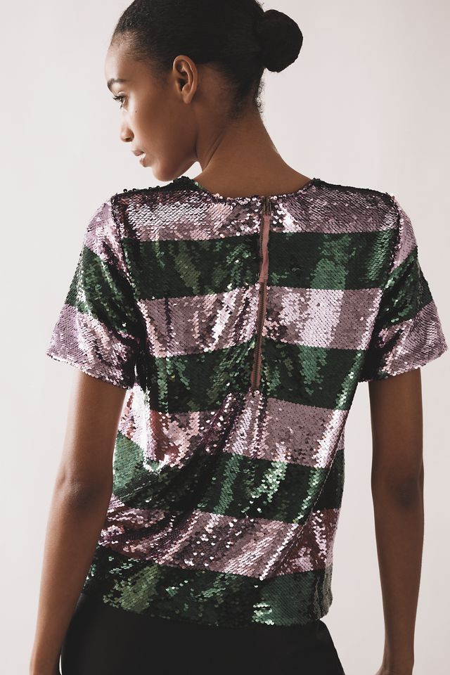 Maeve Short-Sleeve Sequin Striped Top #1