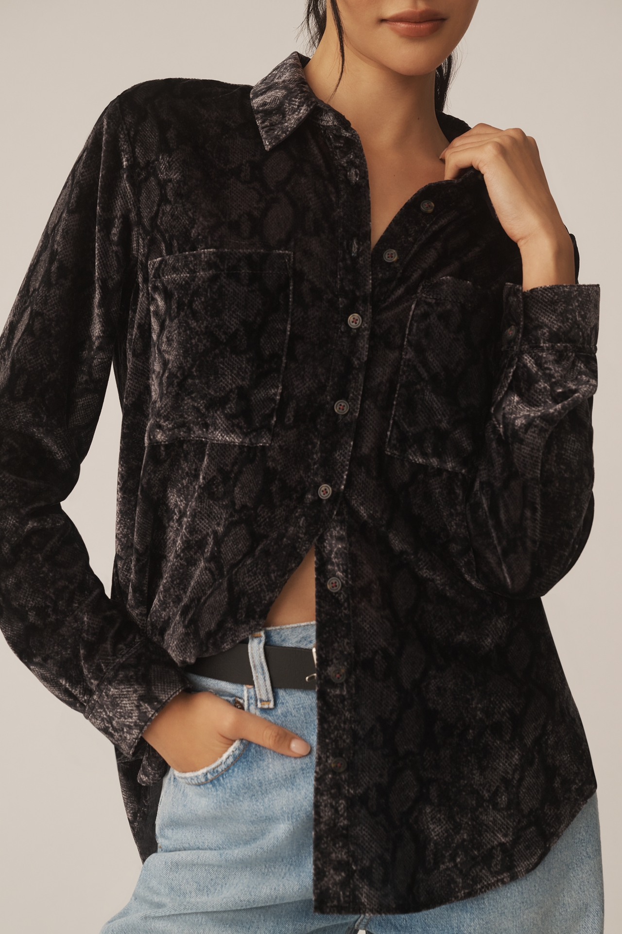 Hadley Velvet Relaxed Buttondown Shirt by Pilcro