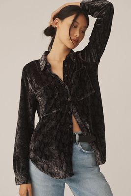 The Hadley Velvet Relaxed Buttondown Shirt by Pilcro