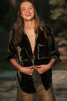 The Hadley Velvet Relaxed Buttondown Shirt by Pilcro