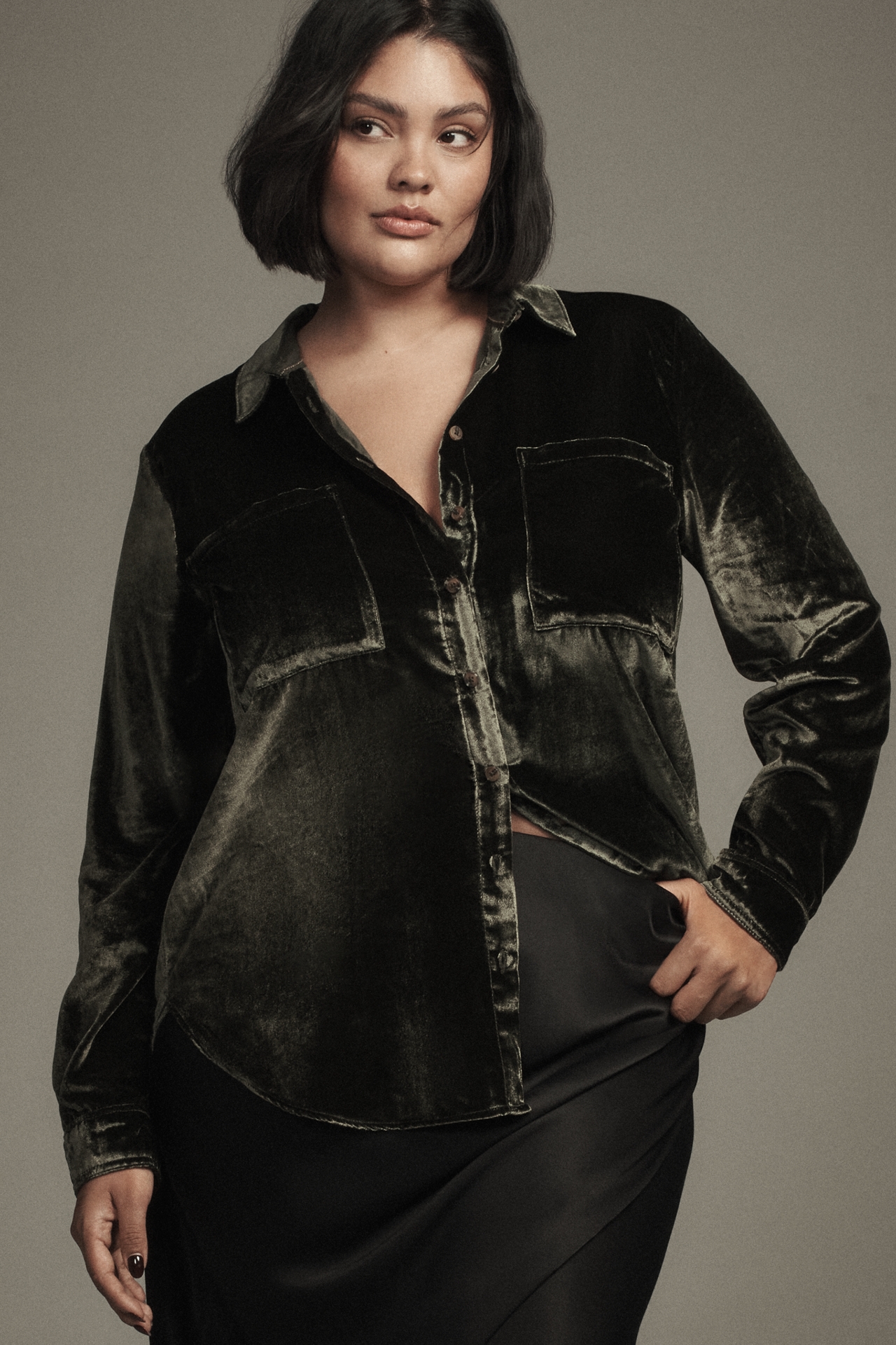 The Hadley Velvet Relaxed Buttondown Shirt by Pilcro