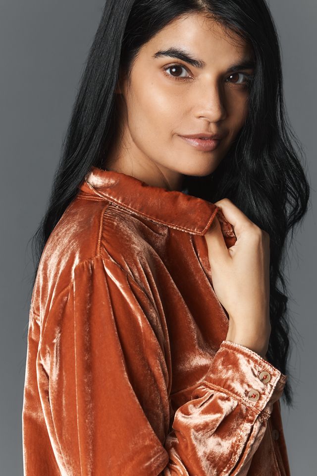 The Hadley Velvet Relaxed Buttondown Shirt by Pilcro | Anthropologie