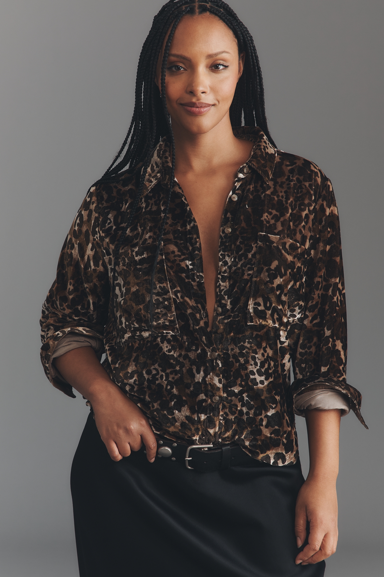 Pilcro Hadley Velvet Relaxed Buttondown Shirt