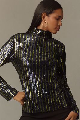 MAEVE STRIPE SEQUIN TURTLENECK BLOUSE 