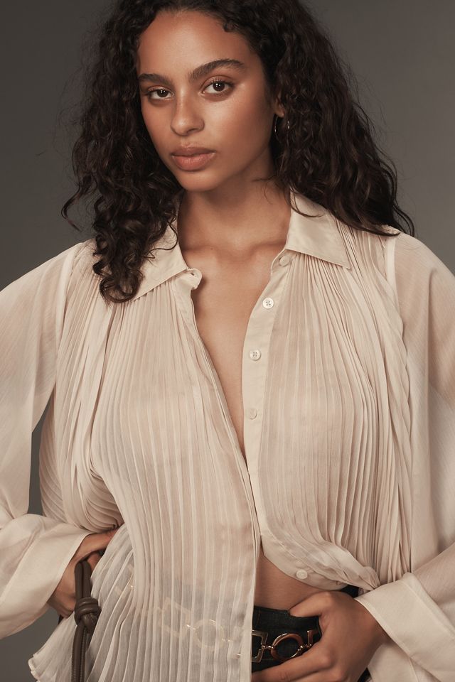 By Anthropologie Durchsichtige Plissierte Cape-Ärmel Bluse #3