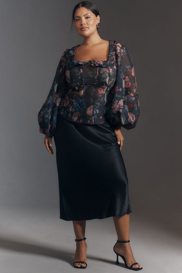 By Anthropologie Sheer Balloon-Sleeve Blouse #6