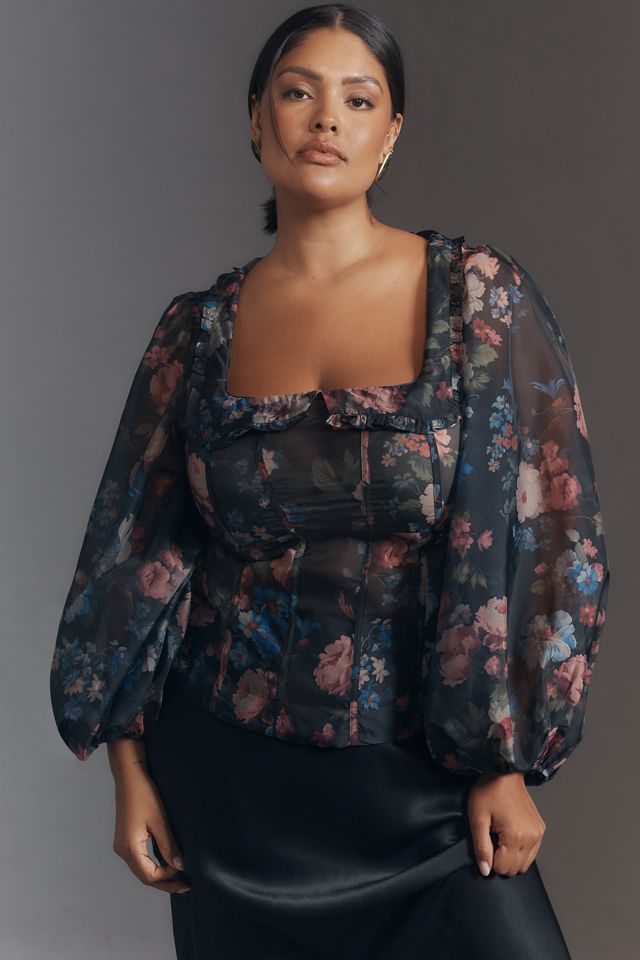 By Anthropologie Sheer Balloon-Sleeve Blouse #3