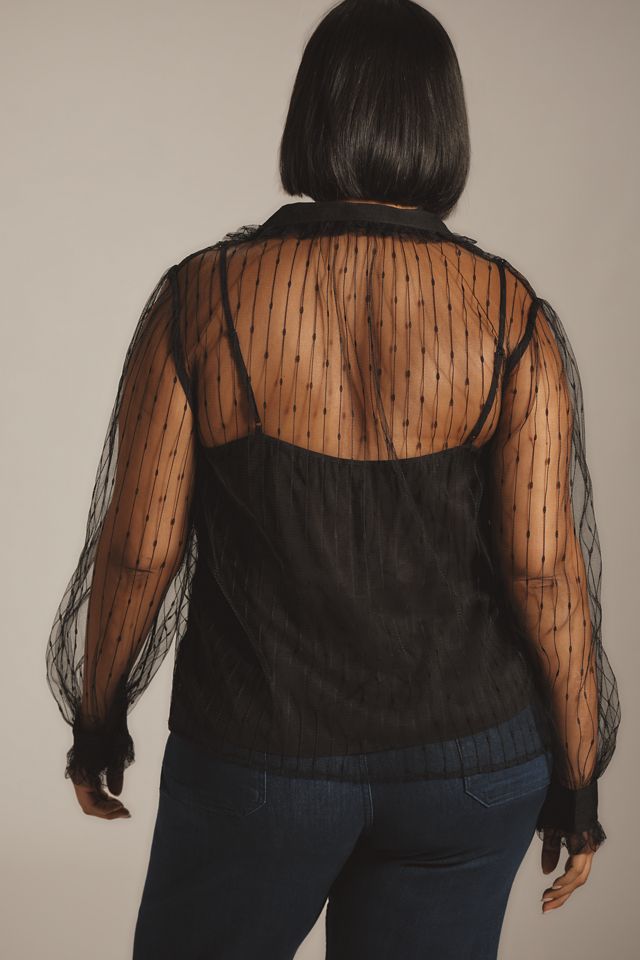 Maeve Long-Sleeve Sheer Tulle Blouse #5