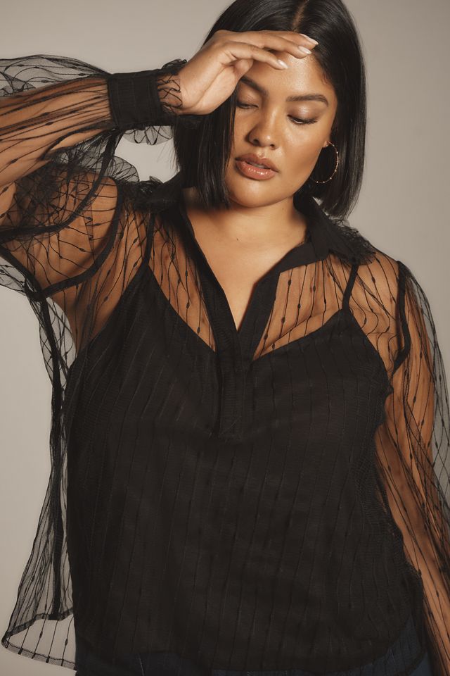 Maeve Long-Sleeve Sheer Tulle Blouse #7