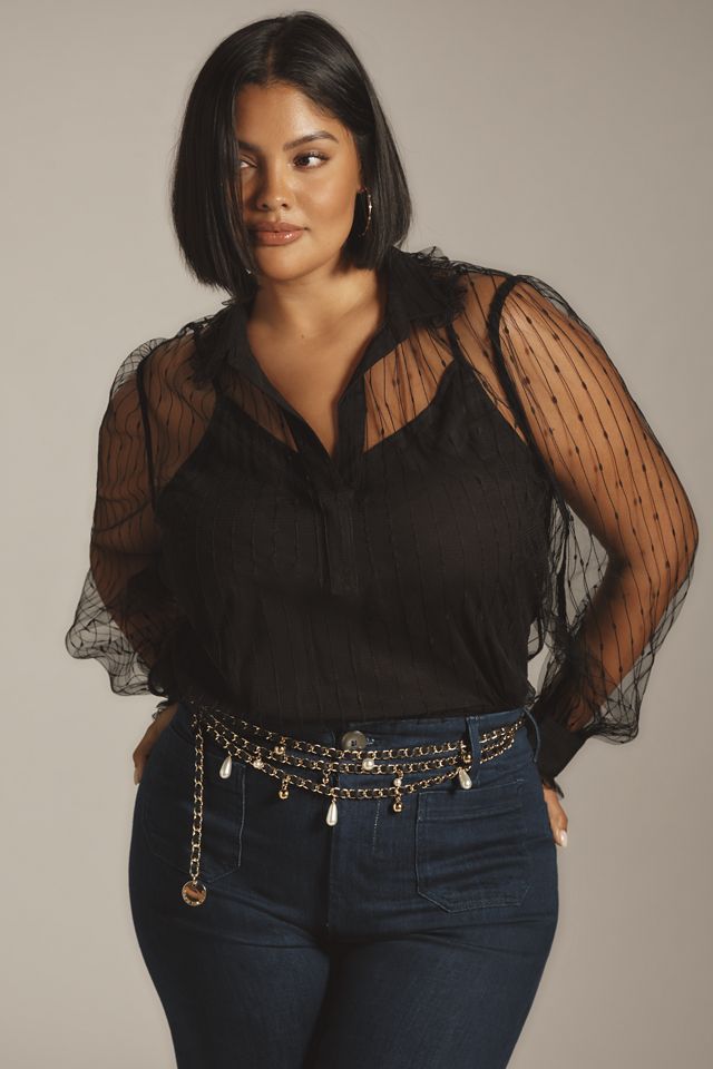 Maeve Long-Sleeve Sheer Tulle Blouse #4