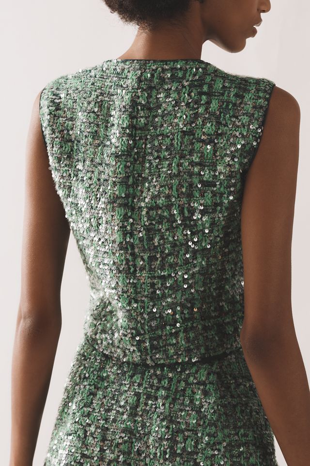 Maeve Sequin Tweed Vest #2
