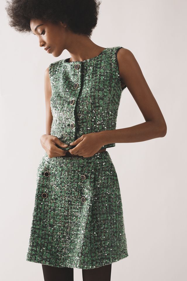 Maeve Sequin Tweed Vest #3