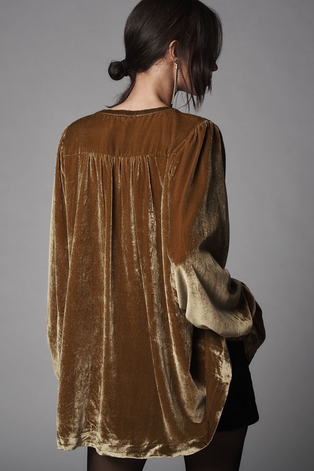 By Anthropologie Long-Sleeve Velvet Lace Babydoll Top #1