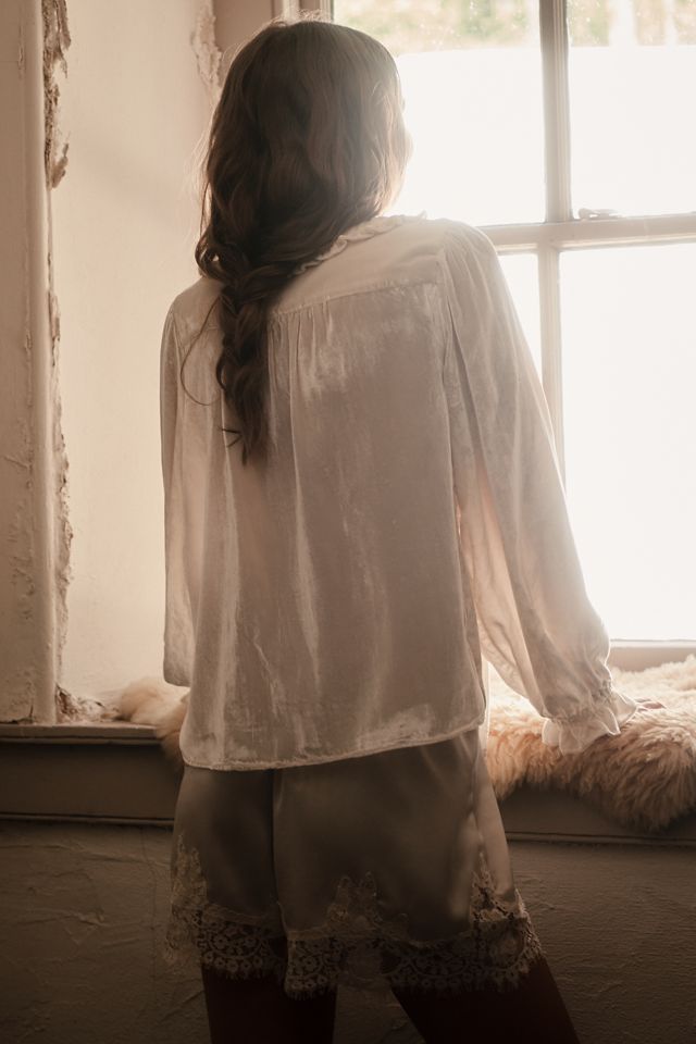 The Keira Collared Button-Front Blouse by Pilcro: Long-Sleeve Velvet Edition #2