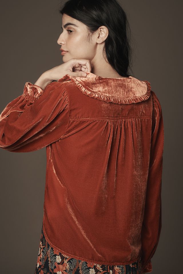 The Keira Collared Button-Front Blouse by Pilcro: Long-Sleeve Velvet Edition 2