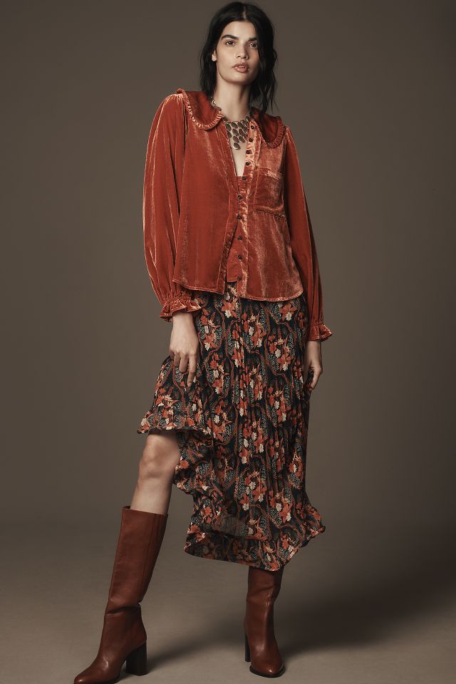 The Keira Collared Button-Front Blouse by Pilcro: Long-Sleeve Velvet Edition 3