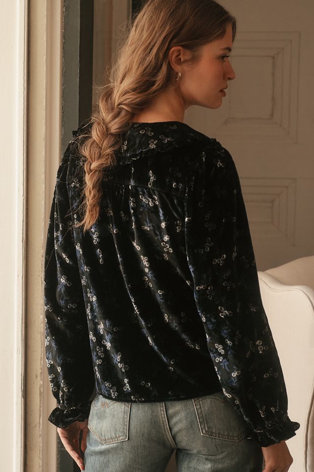 The Keira Collared Button-Front Blouse by Pilcro: Long-Sleeve Velvet Edition #1