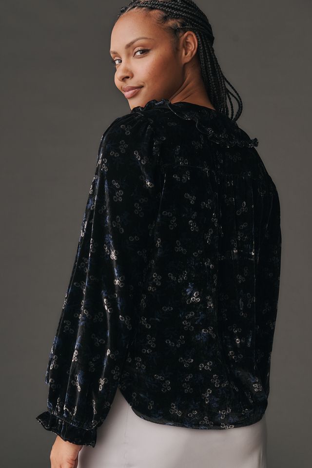 The Keira Collared Button-Front Blouse by Pilcro: Long-Sleeve Velvet Edition #4