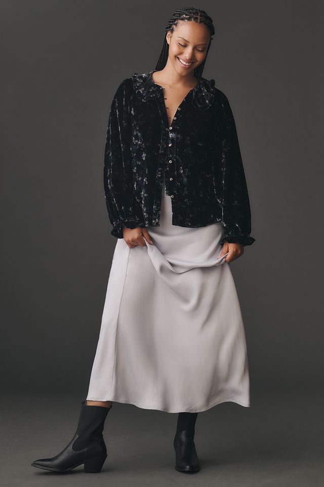 The Keira Collared Button-Front Blouse by Pilcro: Long-Sleeve Velvet Edition #5