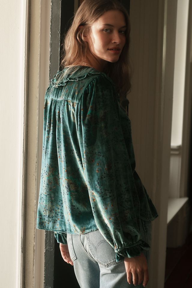 The Keira Collared Button-Front Blouse by Pilcro: Long-Sleeve Velvet Edition
