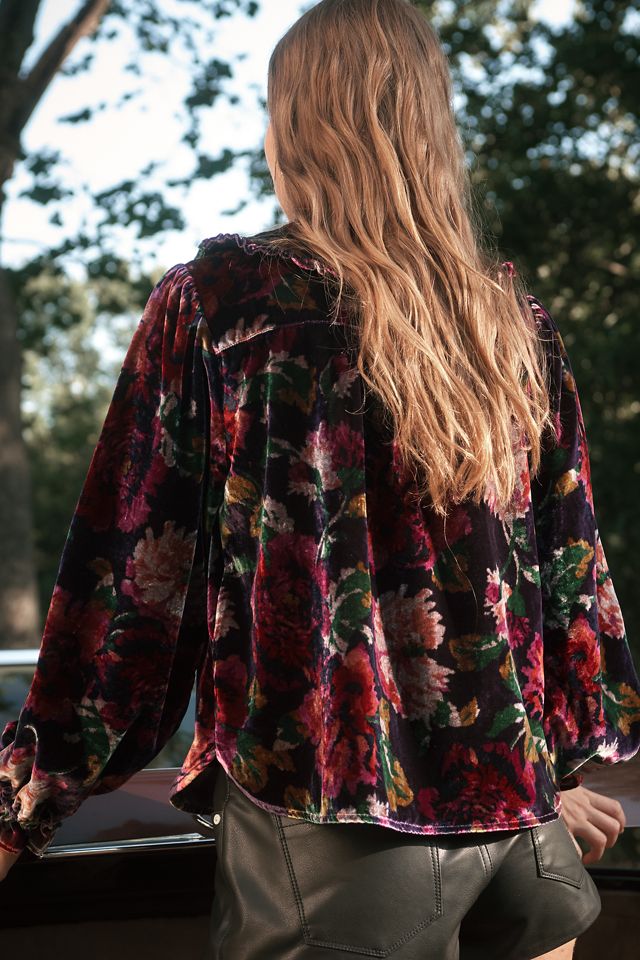 The Keira Collared Button-Front Blouse by Pilcro: Long-Sleeve Velvet Edition #1