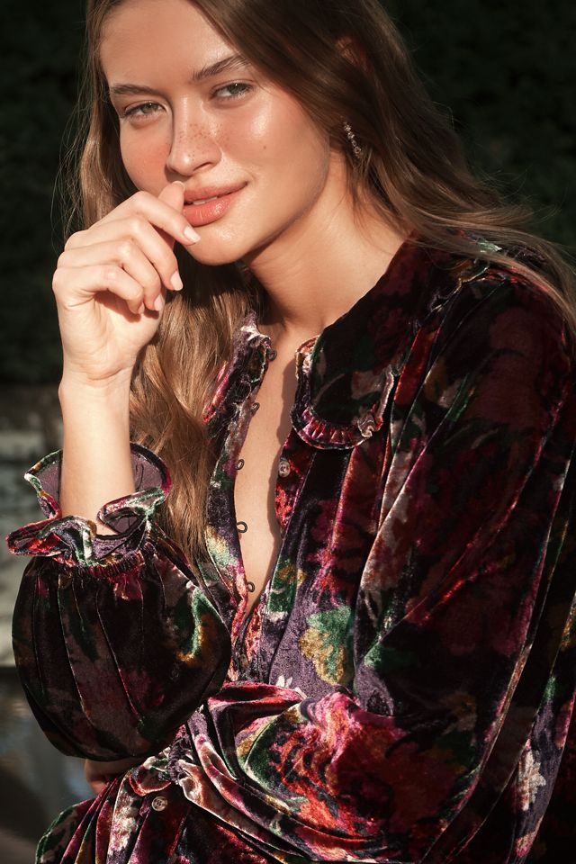 The Keira Collared Button-Front Blouse by Pilcro: Long-Sleeve Velvet Edition #2