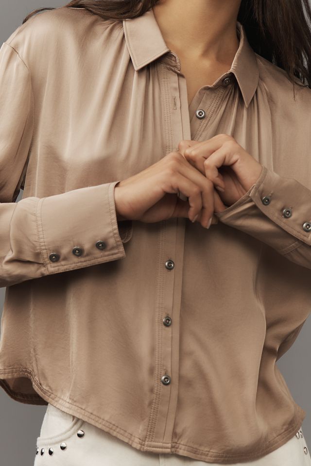 Pilcro Crop Satin Buttondown Blouse #3