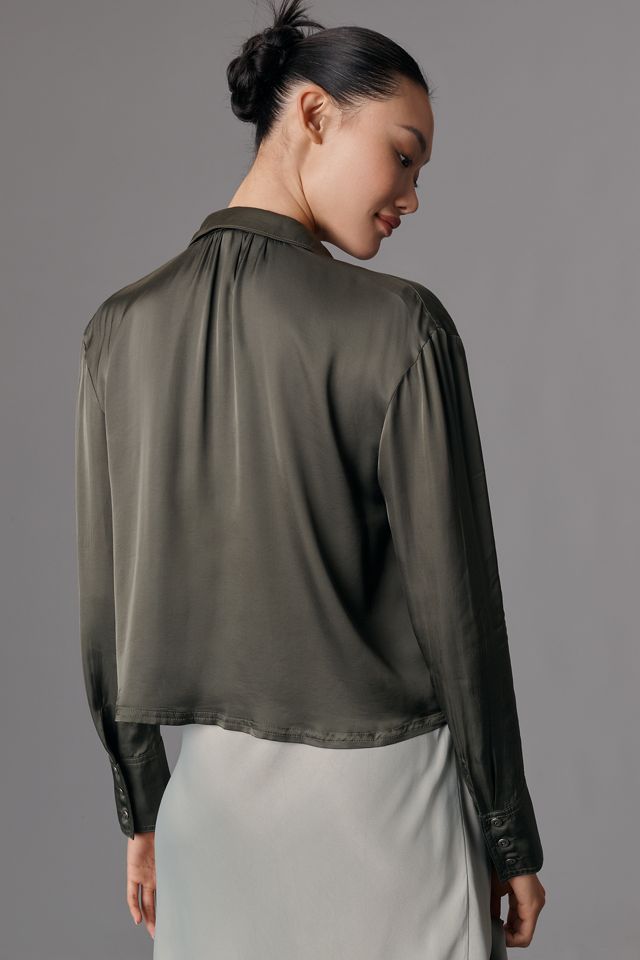 Pilcro Cropped Satin Buttondown Blouse