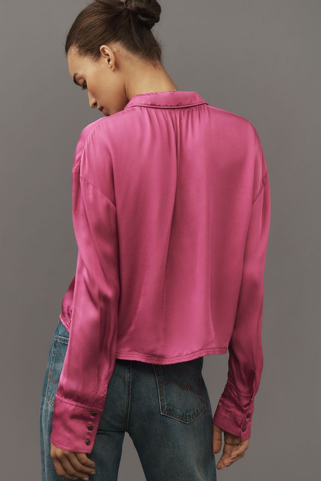 Pilcro Crop Satin Buttondown Blouse #1
