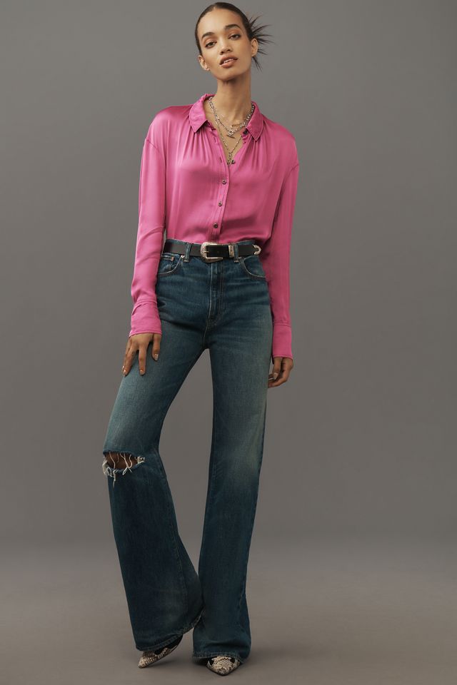 Pilcro Crop Satin Buttondown Blouse #2