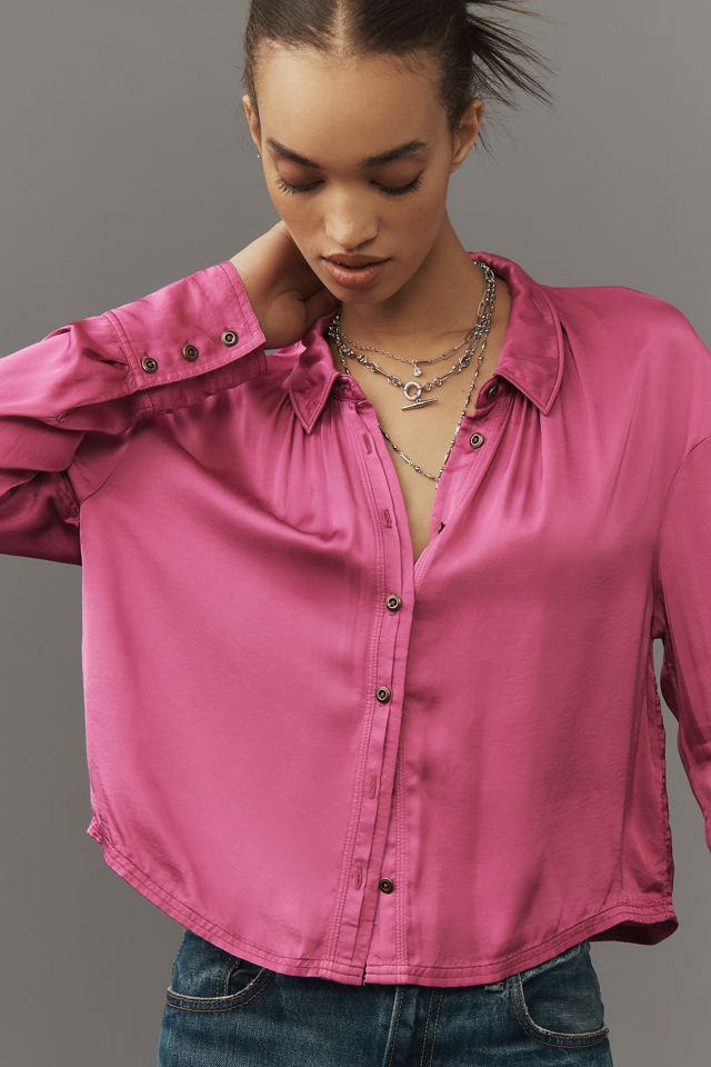 Pilcro Crop Satin Buttondown Blouse #3