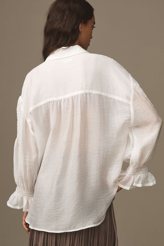 Pilcro Long-Sleeve Smocked Shoulder Buttondown Shirt #1