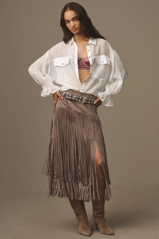 Pilcro Long-Sleeve Smocked Shoulder Buttondown Shirt #3