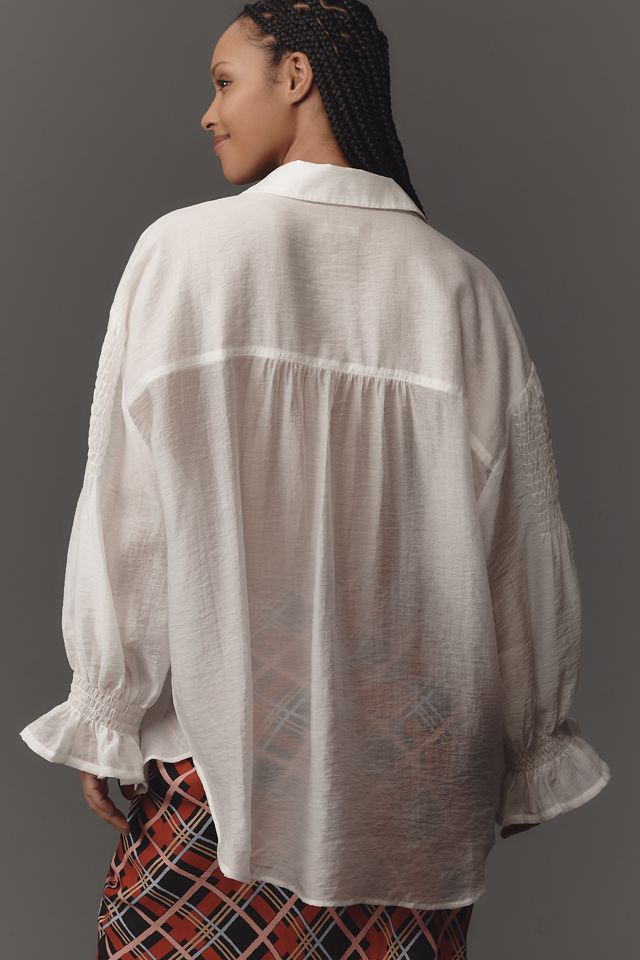Pilcro Long-Sleeve Smocked Shoulder Buttondown Shirt #5