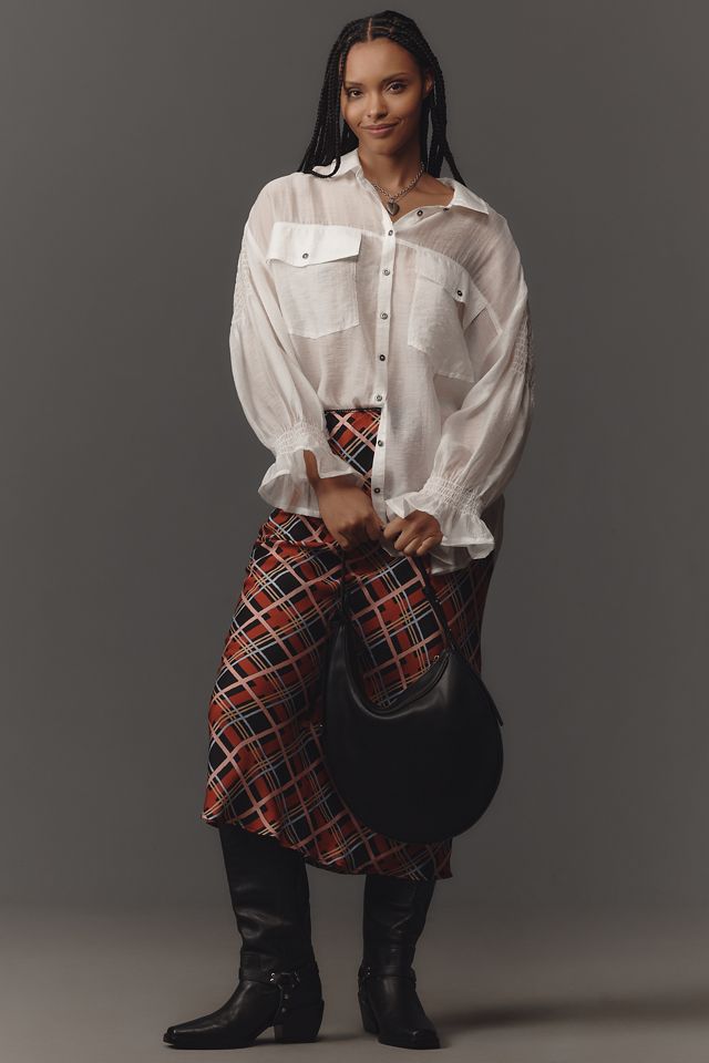 Pilcro Long-Sleeve Smocked Shoulder Buttondown Shirt #7
