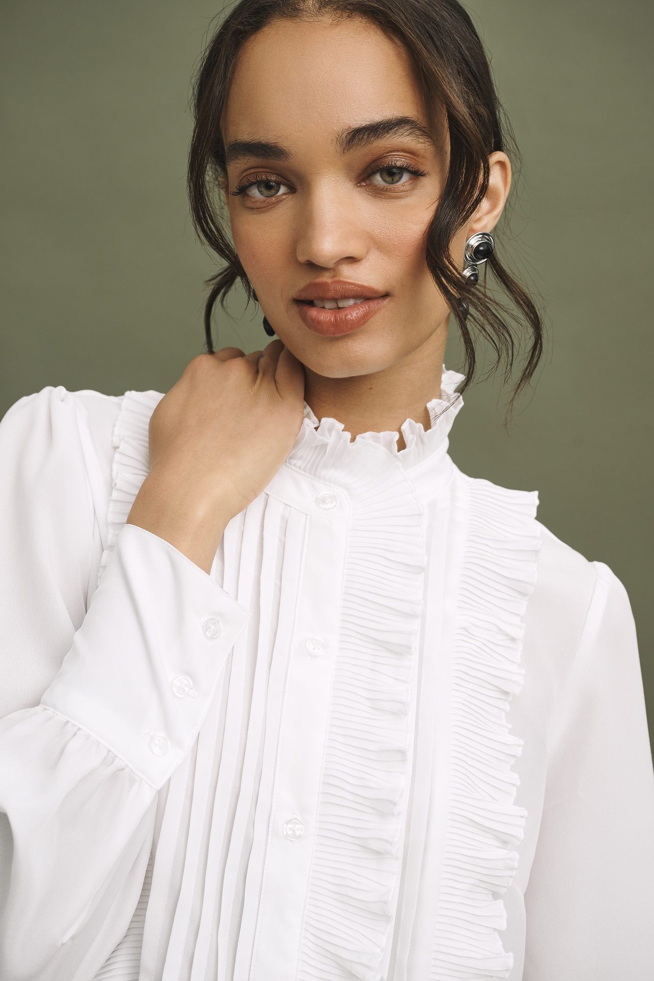 By Anthropologie Long-Sleeve Pleated Ruffled Blouse