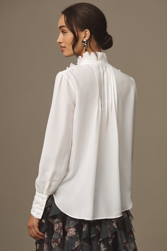 By Anthropologie Long-Sleeve Pleated Ruffled Blouse #2