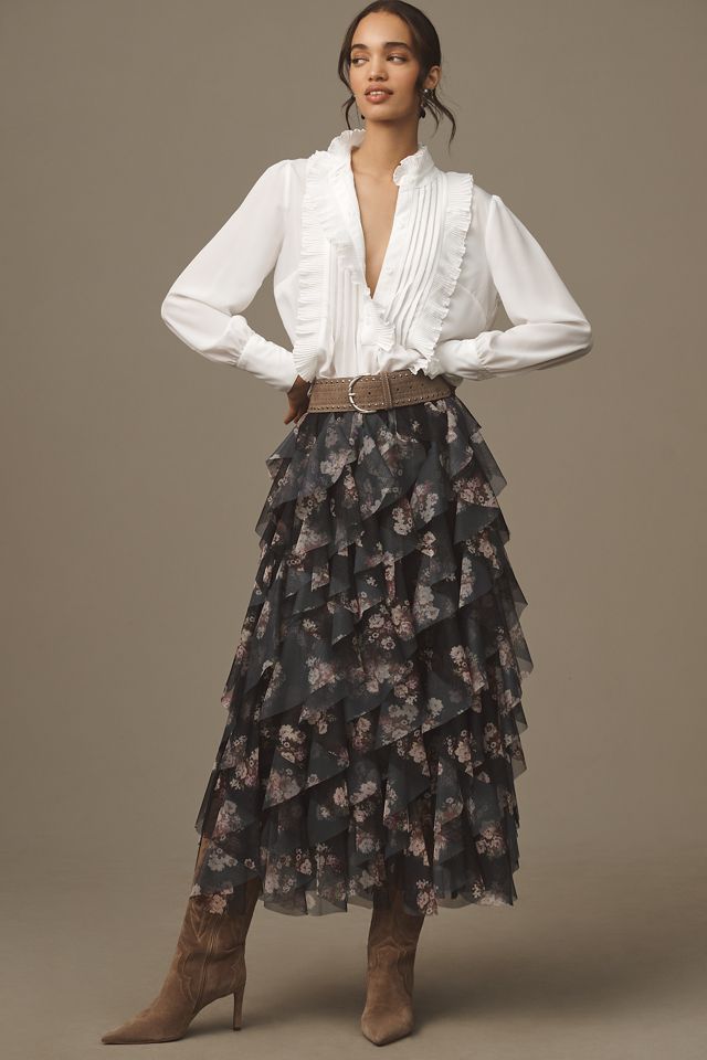 By Anthropologie Long-Sleeve Pleated Ruffled Blouse #3