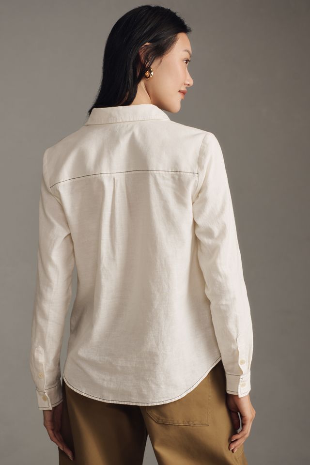 Maeve Contrast-Stitch Linen Buttondown Shirt #2