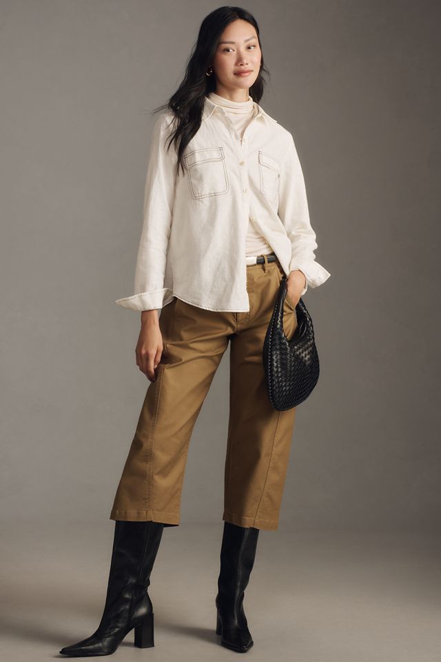 Maeve Contrast-Stitch Linen Buttondown Shirt #3