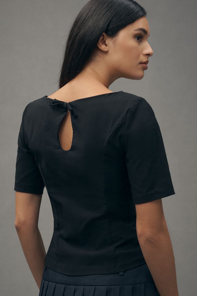Maeve Short-Sleeve Square-Neck Bow Top #1