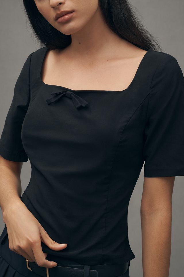Maeve Short-Sleeve Square-Neck Bow Top #3